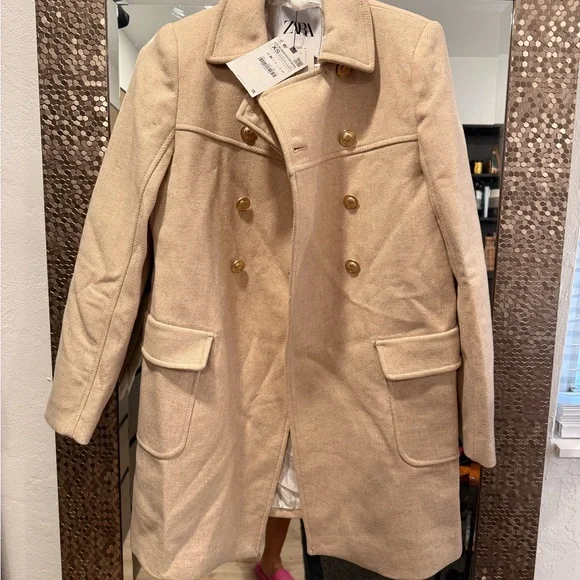 Zara Cream Pea Coat Timeless Elegance - Picture 1 of 7